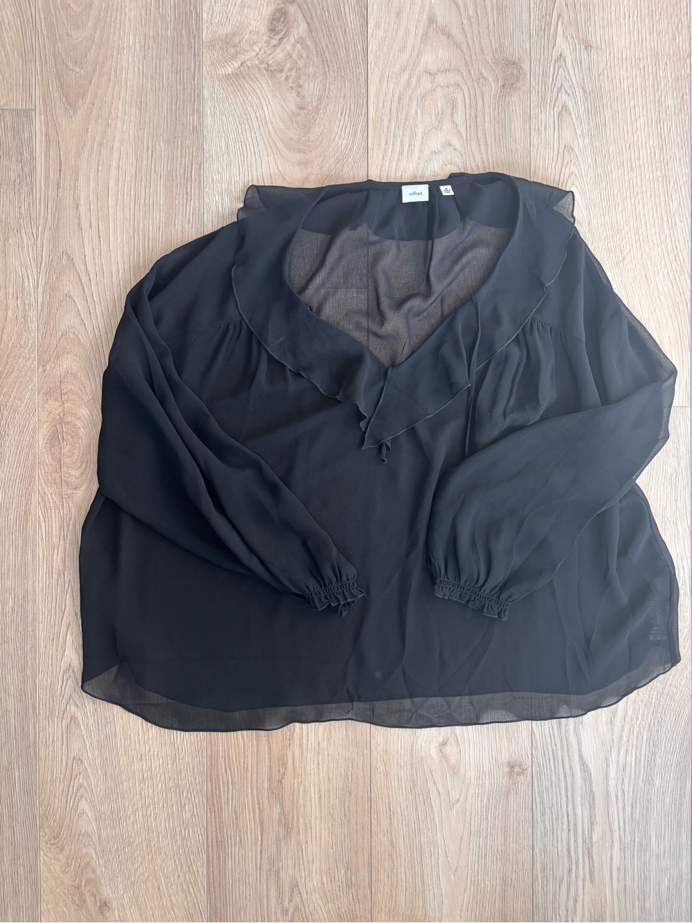 Wilfred Black Ruffle V-Neck Sheer Blouse